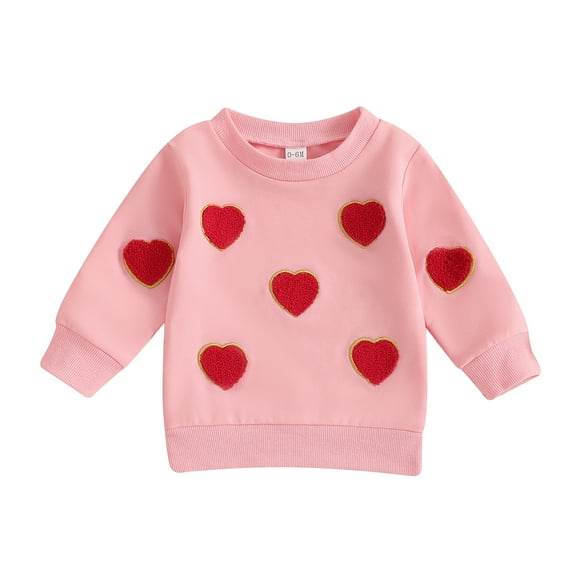 Elippeo Baby Girl Valentines Sweatshirt Heart Embroidery Long Sleeve Pullovers Autumn Tops for Toddler Cute Clothes Outfit 6 12 18 24 Months 3 Years