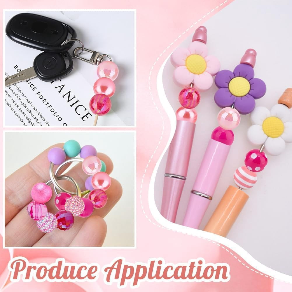 1 Set About 91 Pcs 14 Styles Pink Series Bubblegum Beads Kits 20mm Acrylic Round Chunk Beads Plastic Rhinestone Large Beads Imitation Pearl Beads for Pen Valentine Jewelry Making