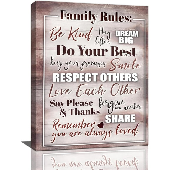 Family Rules Wall Art Family Rules Signs Pictures Wall Decor Family Word Sign Canvas Painting Print Home Inspirational Quotes Artworks Decor Framed for Bedroom Living Room Dining room Bathroom 12"x16"