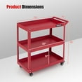 thumbnail image 3 of Gymax Chariot à Outils Roulant à 3 Niveaux avec 3 Étagères Spacieuses 4 Roues Universelles avec 2 Freins Rouge, 3 of 9