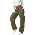 thumbnail image 6 of Wide Leg Cargo Pants for Women Hiking Parachute Pants Stretch Drawstring High Waisted Lightweight Joggers Y2k Streetwear, 2XL, 6 of 6