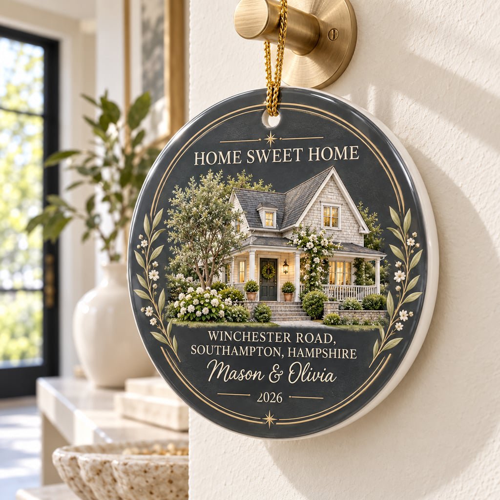 Ornament Personalized New Home Address, Ceramic Tree Decor for Couples