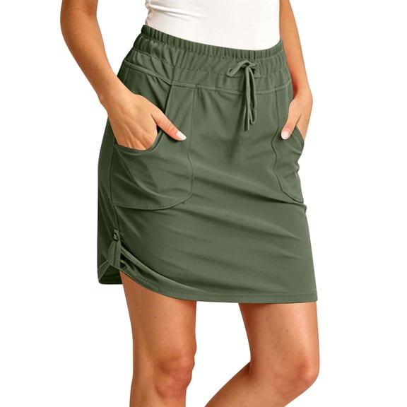 Avirosel Women's Casual High Waisted Running Skirt Lightweight Elastic Waist Skorts with Pockets for Tennis Golf Workout Vacation Green