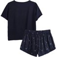 thumbnail image 2 of Pyjama d'Été pour Femmes 2 Pcs Mignon Chat Ensemble de Nuit, Marine, 2 of 5