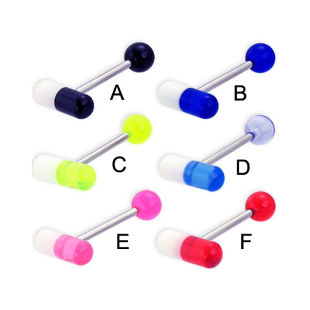 MsPiercing Acrylic Pill Tongue Ring, 14 Ga,Black A