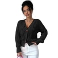 thumbnail image 4 of Cárdigan de Punto Grueso con Lazo para Mujer, Abierto Al Frente, , de Larga, con Botones, para Invierno. Negro XL, 4 of 10