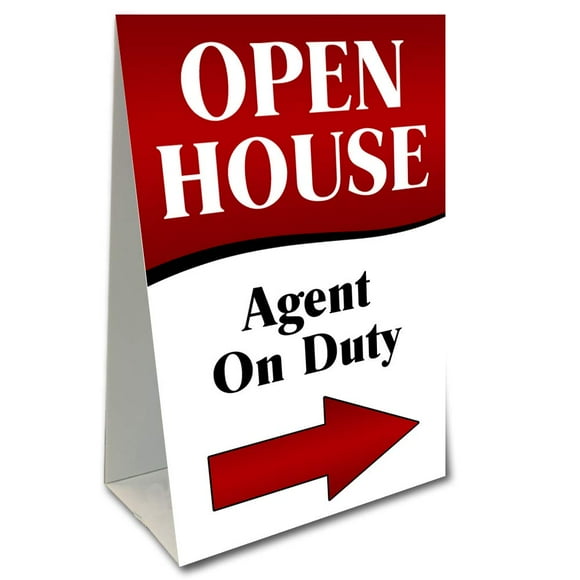 Open House Agent On Duty Arrow Economy A-Frame Sign 2 Feet Wide by 3 Feet Tall