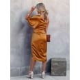 thumbnail image 2 of Women'S Satin Dress One Shoulder Flutter Short Sleeve Ruched Bodycon Wrap Cocktail Wedding Guest Dresses Brown M, 2 of 7
