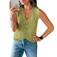 thumbnail image 2 of Women's Sleeveless Button Down Cropped Sweater Vest Cardigan Waistcoat,Scalloped V Neck Knit Vest for Women, Cropped Hollow Out Sweater Vest, Lightweight Textured Knit Beach Vacation Wear Light Green, 2 of 5