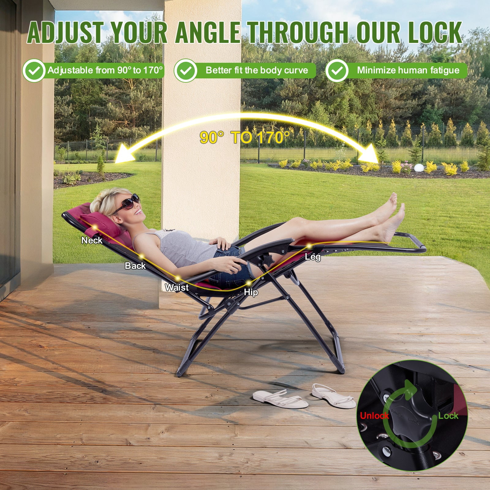 Backyard Expressions Deluxe XL Padded Recliner Zero Gravity Chair – Ergonomic Anti Gravity Lounger with Folding Design, Side Tray, and Adjustable Headrest