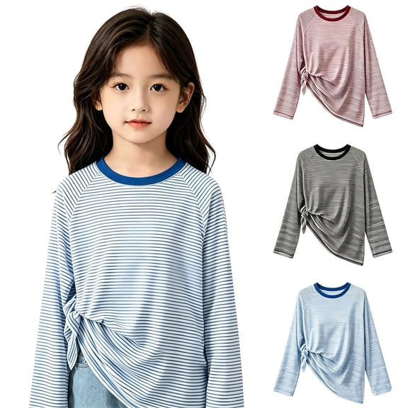 shoper Red Long Sleeve Shirt Kids Girls Striped Crew Neck Classic Fit Tops Family Gatherings,kids Birthday Parties