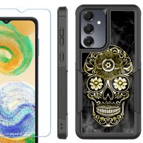 Heavy Duty Dual Layer Hybrid Phone Case for Samsung Galaxy S24 FE 5G with Tempered Glass Screen Protector, by OneToughShield - Skull Smoke