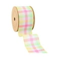 thumbnail image 3 of LaRibbons 2 1/2" Wired Ribbon, White w/ Pastel Plaid Green/Yellow/Pink, 10 Yard Roll, 3 of 7