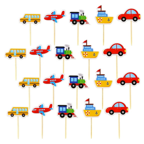 FRCOLOR  20 Pcs Car Cake Picks Theme Party Decoration Transportation Toppers
