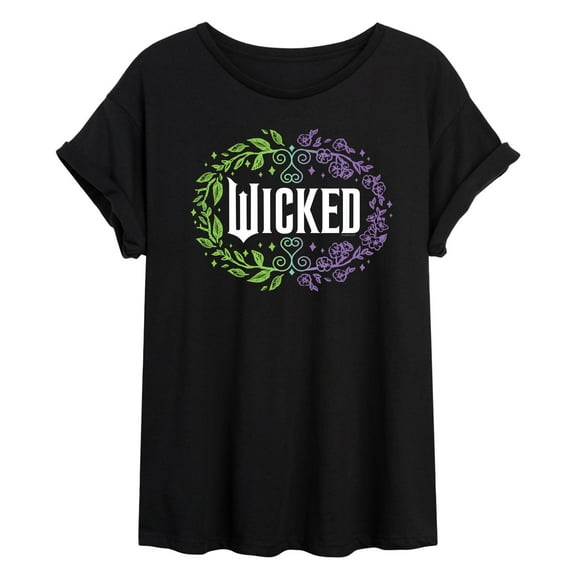 Wicked - Floral Wicked Logo - Women's Oversized Graphic T-Shirt