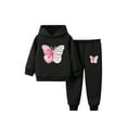 thumbnail image 3 of Hansber Kids Girls Hoodies Tracksuit Sweatsuit Pullover Hooded Sweatshirt and Jogger Pants 2 Piece Black 140, 3 of 5