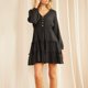 thumbnail image 2 of Vestido de manga larga para dama Vestidos cortos de verano con cuello en V sólido Ropa casual suelta para el día a día FLhrweasw Nuevo, 2 of 8