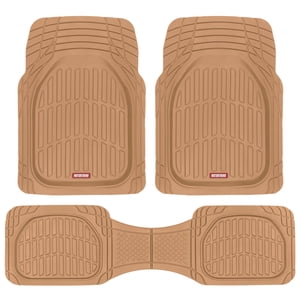 Motor Trend FlexTough Deep Dish Rubber Floor Mats, Beige, All-Weather Set