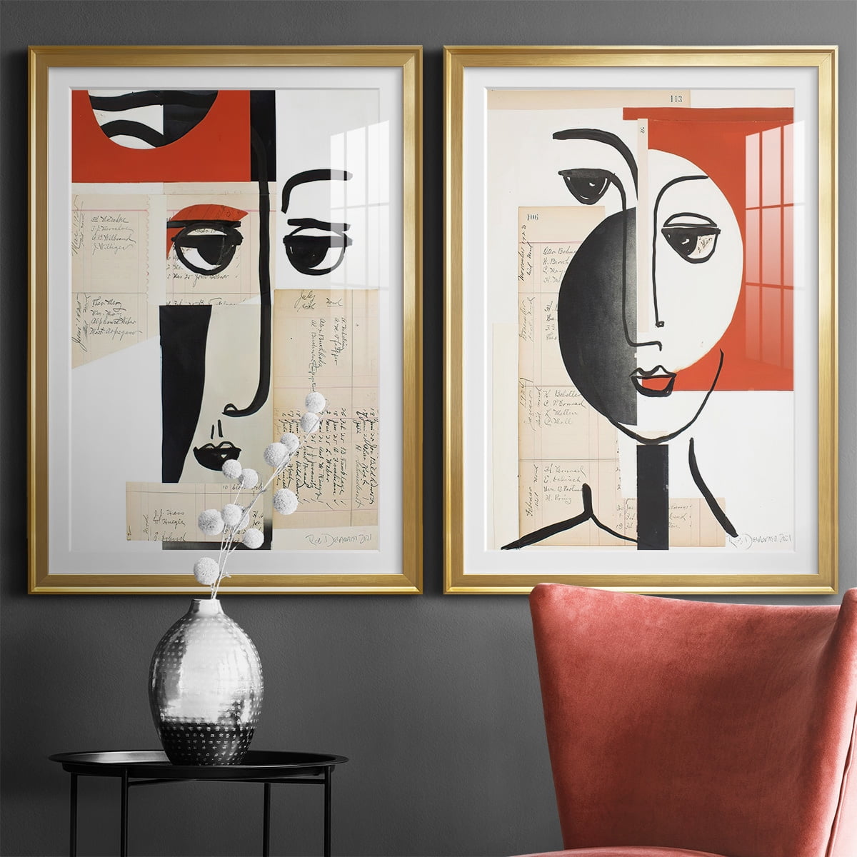 Wexford Home Faces of A Century III Premium Framed Print, 30.5" x 42.5" - Ready to Hang, Gold (Set of 2)