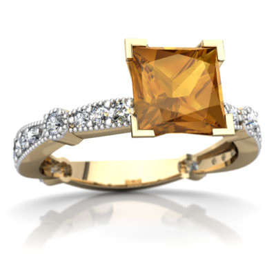 Citrine Milgrain Antique Style Ring in 14K Yellow Gold by