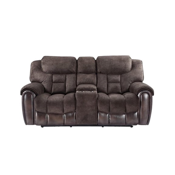 Pemberly Row Modern / Contemporary Power Console Loveseat in Brown