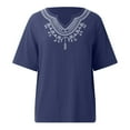 thumbnail image 4 of OSOLU Women V-Neck Solid Color Women Loose Pullover Short Sleeve Summer T-Shirt Tee Tops Classic Women Tops Dressy Casual, 4 of 5