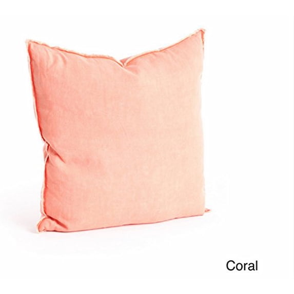 Fringed Design Down FIlled Linen 20-Inch Throw Pillow (Coral)