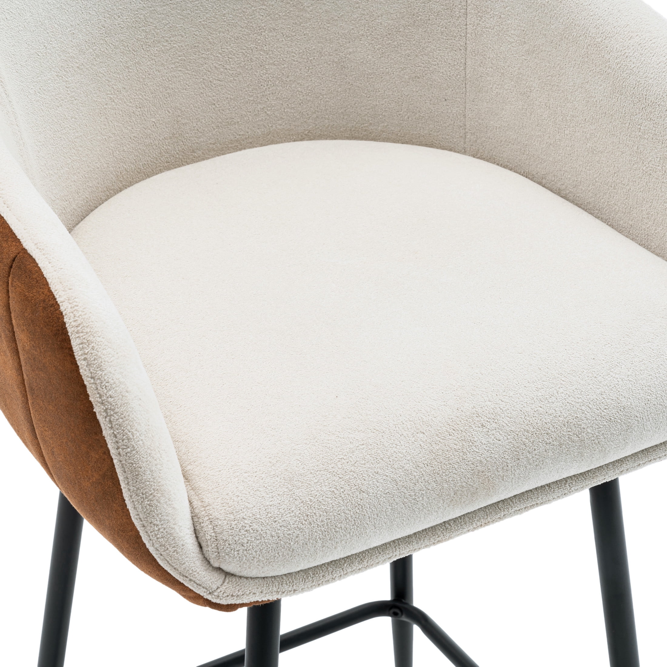 Horatia Mid-Century Modern 26.5'' Counter Height Bar Stools, Upholstered Barstools with Metal Legs, Beige+Brown, Set of 2