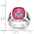 thumbnail image 4 of Solid 14k White Gold Men's Polished and Textured with Black Enamel and Lab Created Ruby Masonic Ring - Ring Size 10.0, 4 of 6