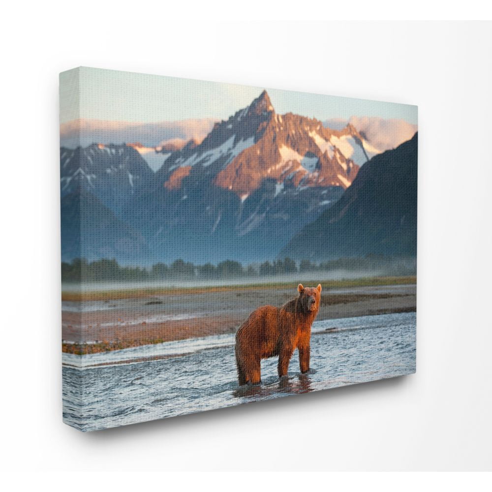 The Stupell Home Decor Collection Grizzly Bear Standing in Salmon