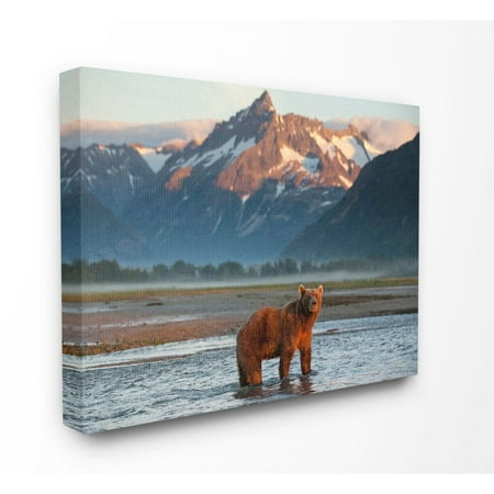 The Stupell Home Decor Collection Grizzly Bear Standing in Salmon Stream Canvas Wall Art