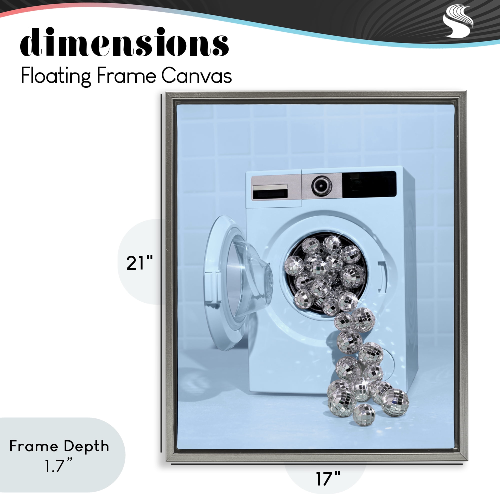 Stupell Industries Disco Laundry Machine over Blue Gray Framed Floater Canvas Wall Art, design by LISH Creative