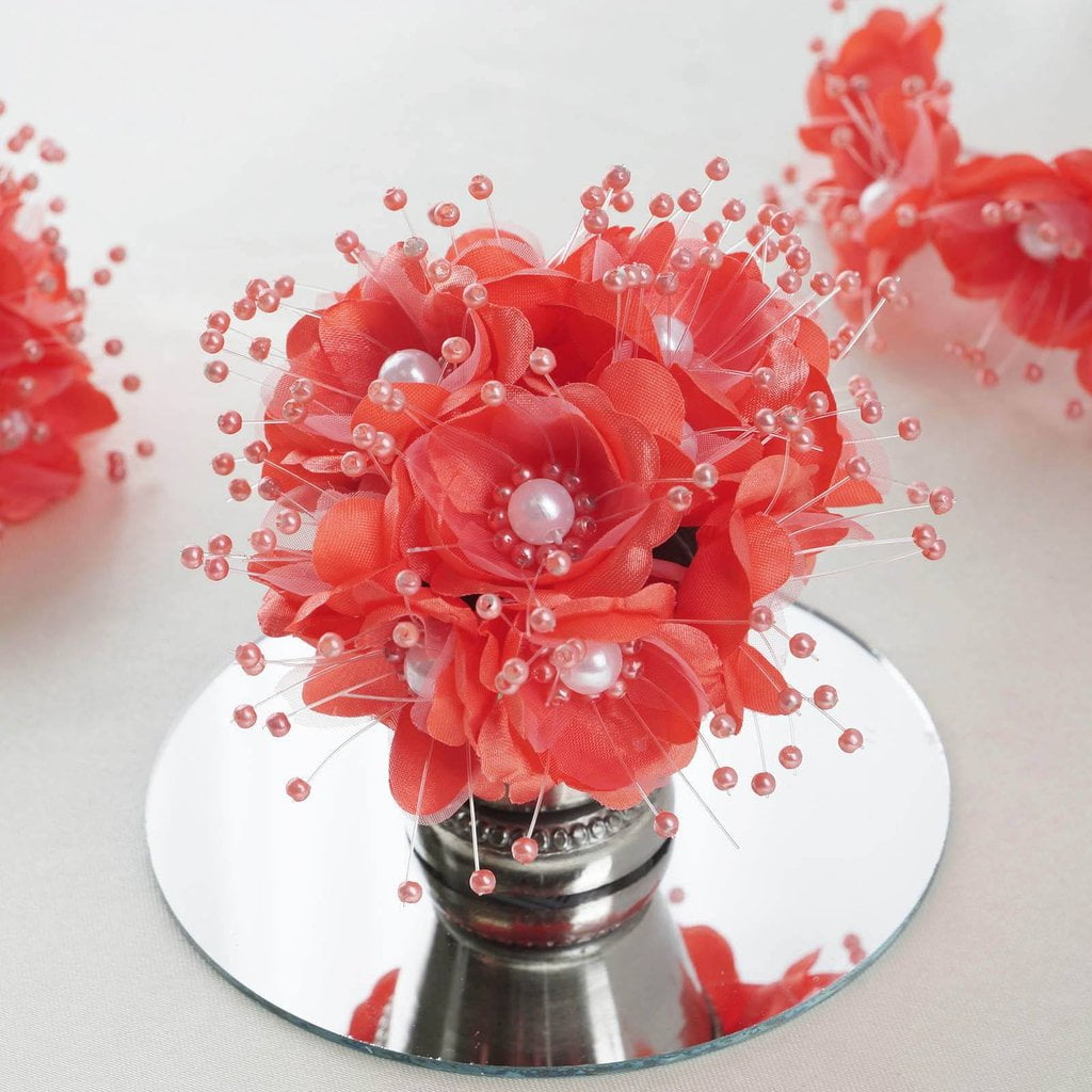 BalsaCircle 72 Faux Pearl Craft Beaded Flowers Mini Flowers For