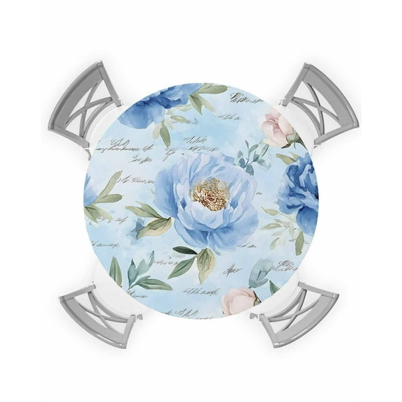 nqOlkjepod Country Flowers Round Tablecloth, Fitted Table Cover with Elastic for 55"-60" Round Tables, Watercolor Romantic Ombre Floral Plants Table Cloth Dinning Party Waterproof Tablecloths