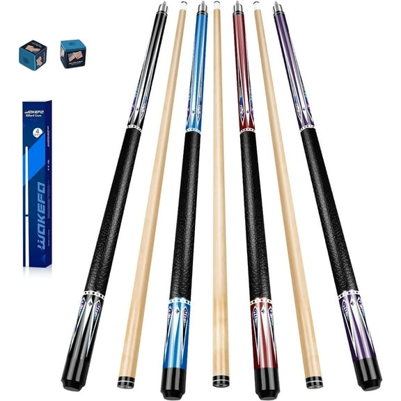 Wakefa Billiard Pool Cue Stick: 58 inch Pool Sticks Set of 4, 13mm Tip Pool Cues Billiard Cue Sticks Maple Wood Pool Table Sticks for Professional Billiard Players 18 19 20 21 oz