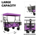 thumbnail image 3 of Kumix 480Lbs Collapsible Wagon with Canopy, Wagon Stroller with 7" All-Terrain Wheels, Mosquito Net, Lightweight Foldable Wagon, Large Capacity for Camping, Shopping, Sports, and Garden Use, Purple, 3 of 8