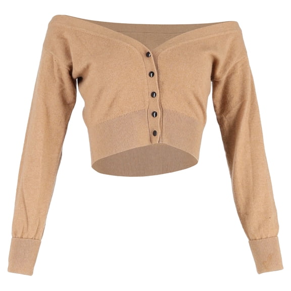 Pre-Owned Alexander Wang Sheer Yoke Cropped Cardigan in Brown Wool