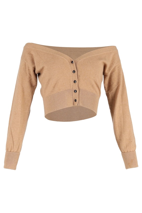 Pre-Owned Alexander Wang Sheer Yoke Cropped Cardigan in Brown Wool