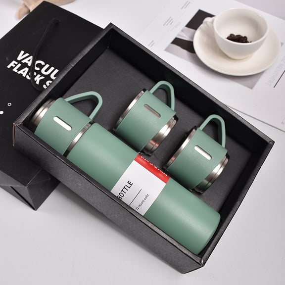 500ml Stainless Steel Insulated Water Bottle, 2-in-1 Lid Travel Thermos with 2 Drinking Cups, Leakproof Portable Hot & Cold Flask for Office, Outdoor, Gift Set