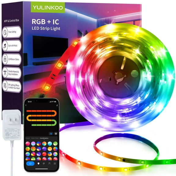 RGB IC LED Strip Light, 6.6ft Smart LED Light for Bedroom, Bluetooth APP Control, Color Changing LED Strip Lighting, 44 Scene Modes, Music Sync, TV Backlight Behind Strip, Home Decor, Gaming Room