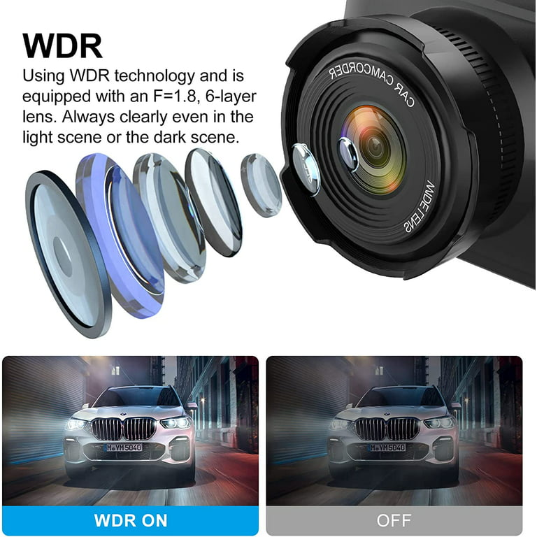 AX2V 2K WiFi Dash Cam for Cars with Super Night Vision and 170° Wide Angle  - Screenless 1600P Dash Camera with WDR, G-Sensor, Loop Recording, and