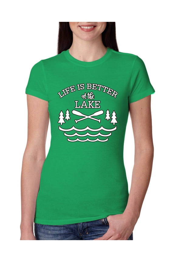, Life Is Better At The Lake, Women Slim Fit Junior Tee, Kelly, Small