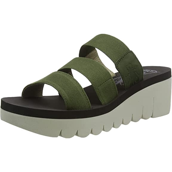 Fly London Women's YIAN845FLY Elastic Slip On Sandals, Military/Black 001 Cupido, Size EU 38