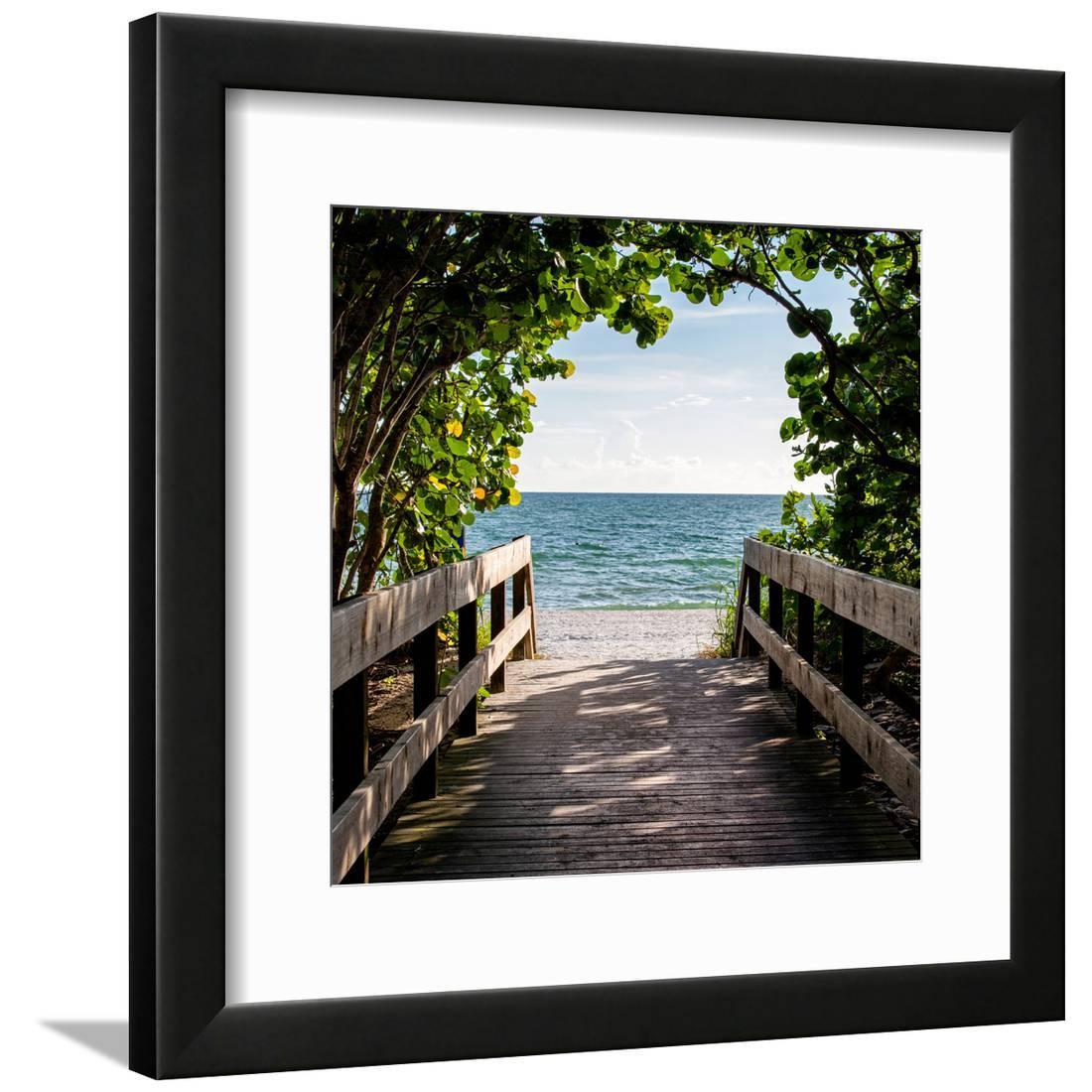 Boardwalk on the Beach Coastal Ocean Landscape Photography Framed Print