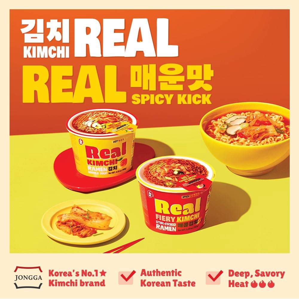 O’Food Instant Ramen Cup [ORIGINAL KIMCHI | 6 CUPS per Pack] – Healthy, Bold & Tangy | Korean Spicy Noodle Soup with Real Kimchi | No Artificial Additives/ Colors | No Trans Fat