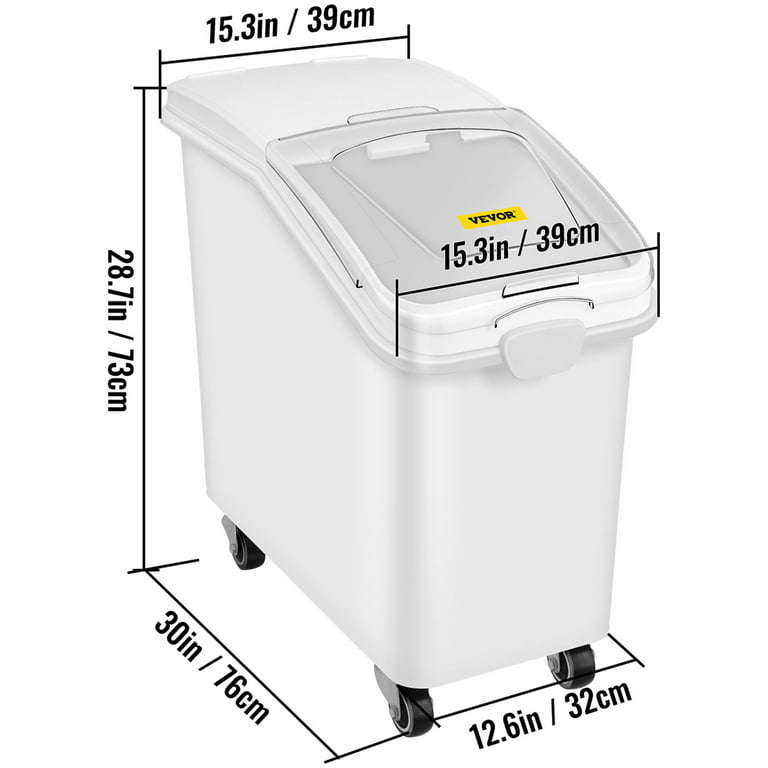 VEVOR Ingredient Storage Bin 11.4 gal. Capacity Commercial Shelf-Storage Ingredient Bin 280 Cup Flour Bins with Wheels, White
