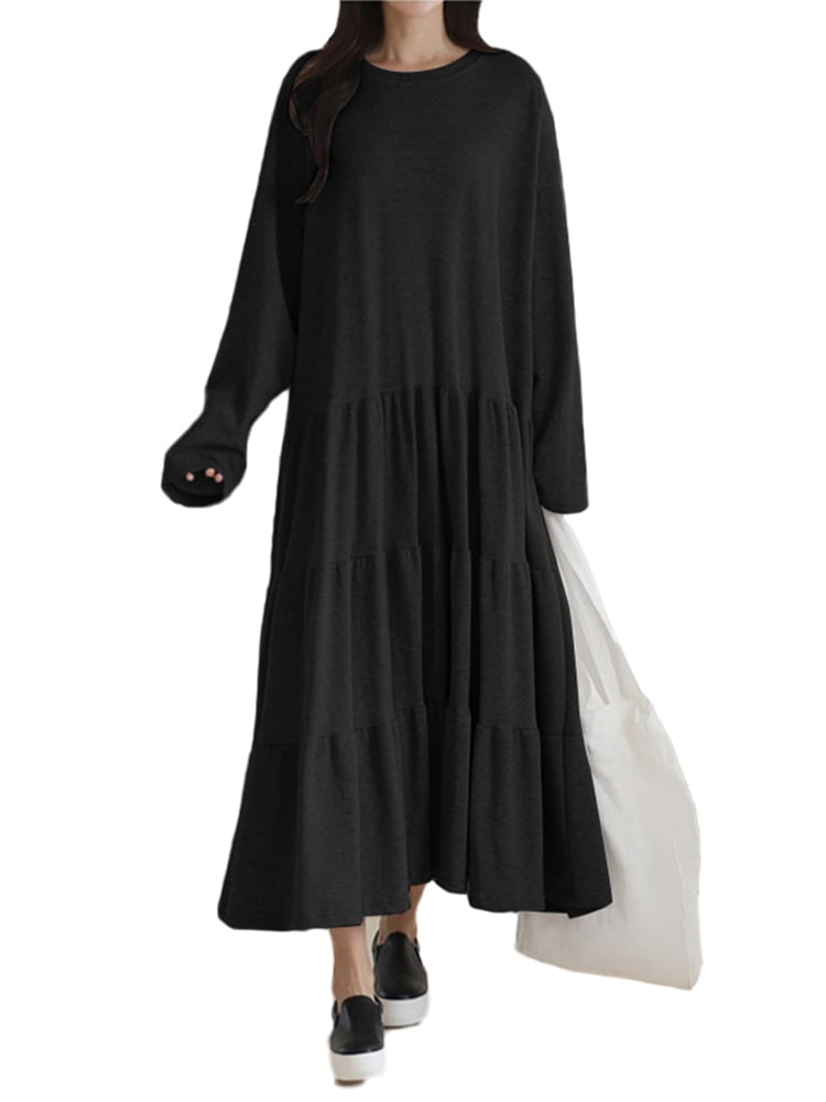plain long sleeve drawstring shirt dress