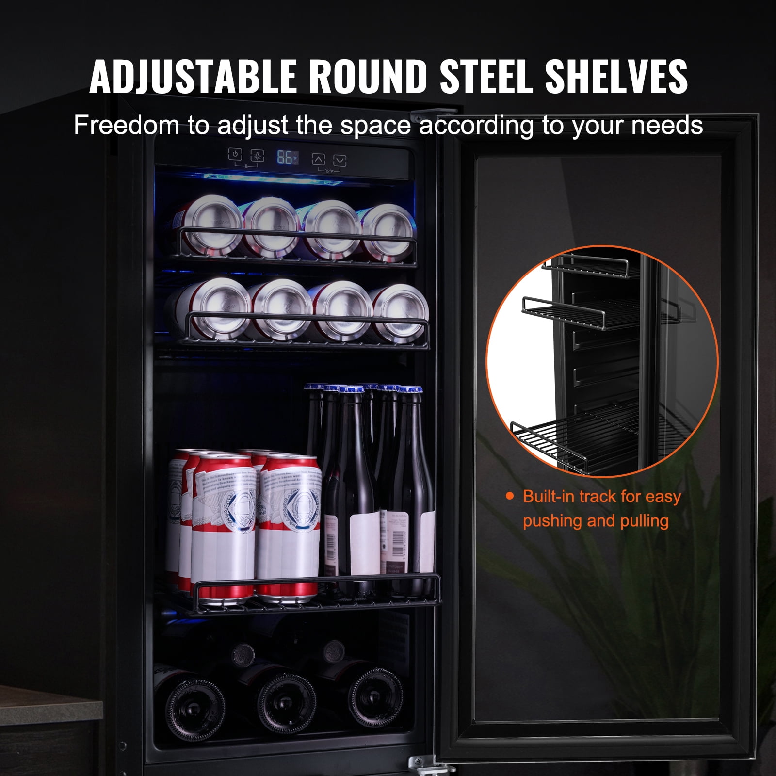 KFFKFF 98 Bottle Wine Fridge Stainless Steel Wine Cooler with Lock and LED Light