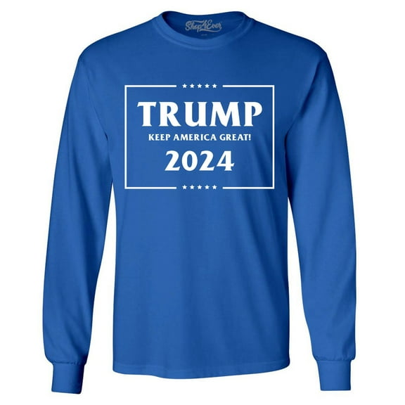 Shop4Ever Men's Trump Keep America Great 2024 Long Sleeve Shirt Large Royal Blue