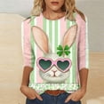 thumbnail image 4 of Alun Easter Graphic Print Casual Loose Fit 3/4 Sleeve T Shirts Womens Soft Breathable Round Neck Top for Happy Easter Celebration Plus Size Soft Comfort Spring Tees 22-Light Green XL, 4 of 5